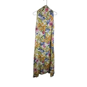 Francesca Bettini Linen Floral Sleeveless Long Maxi Dress